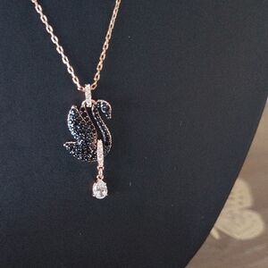 Elegant Black and Gold Swan Pendant Necklace